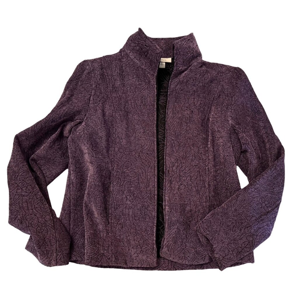 Dressbarn Womens Purple Textured Zip Up Jacket Size M
